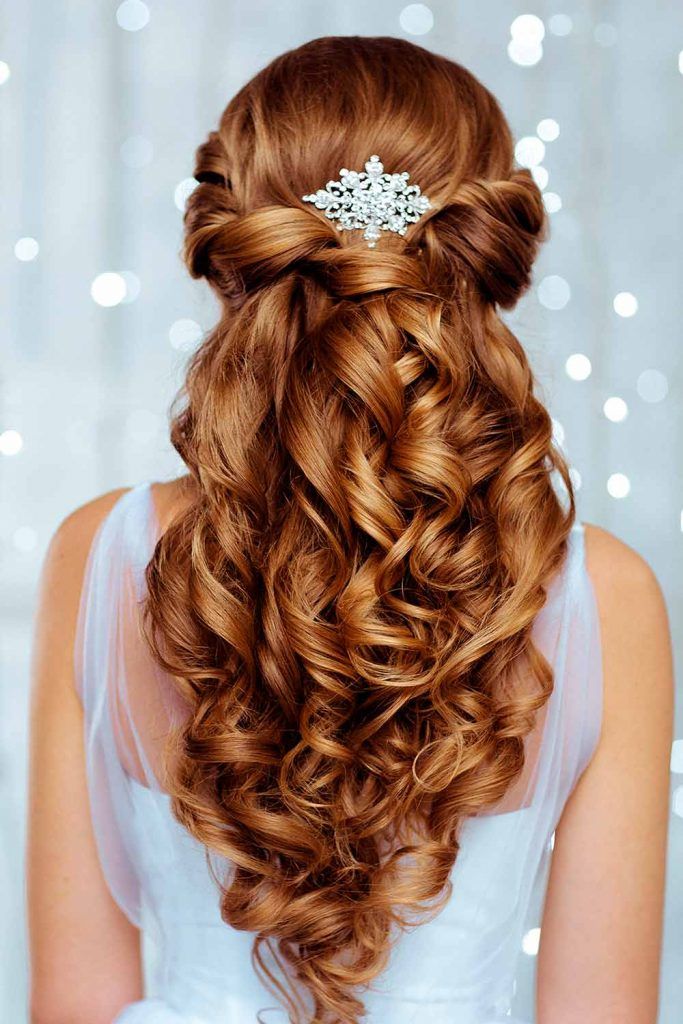 Curls Half Up With Bride Headpiece